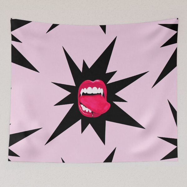 Item preview, Rockstar Vampire Teeth Halloween Vampire Mouth Pink Lips Tongue Piercing - Rock n Roll designed and sold by MadandMean.