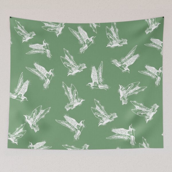 Item preview, Herring plovers in flight, green background designed and sold by Caroline Bochud.