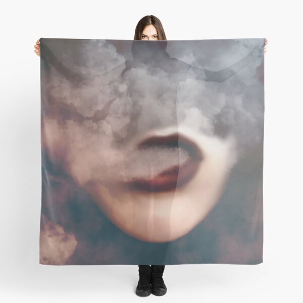 Woman Red Lips Vape Clouds Scarf