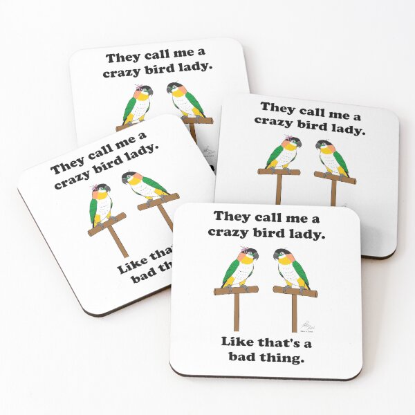 Item preview, Crazy Bird Lady with Black Headed Caiques designed and sold by Laughing Parrot Studio.