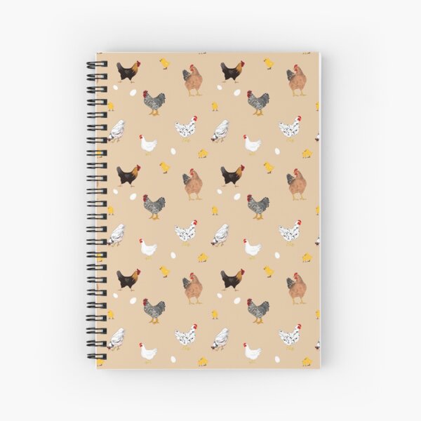 Chicken,hen ,chicks pattern .Beige background Spiral Notebook