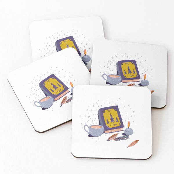 Item preview, book, cup of cocoa, candle and feathers designed and sold by zatmeniee.