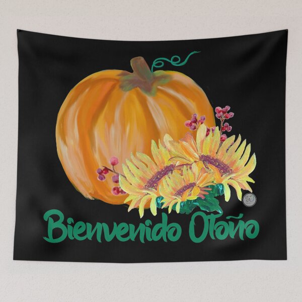 Item preview, Bienvenida Otoño Calabaza y Girasoles Arte original - Español designed and sold by RobinetteArt.