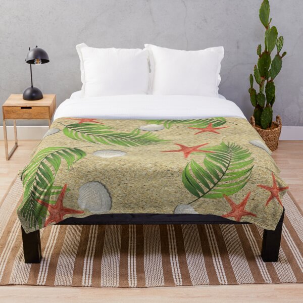 Aperçu de l'œuvre Plage tropicale avec feuilles de fougère, coquillages et étoiles de mer créée et vendue par Rawsky.