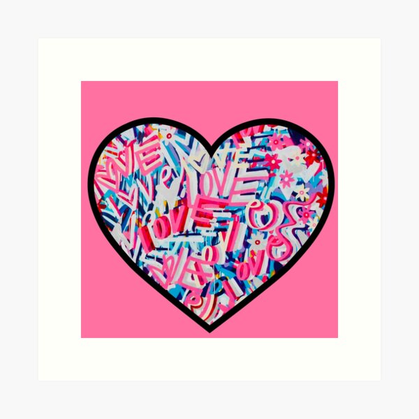 Trendy Graffiti Heart Art. Neon Hot Pink Pop Love Painting. 