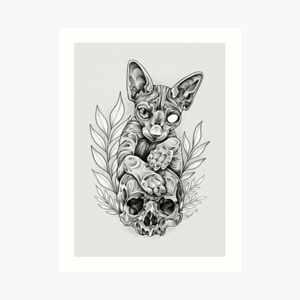 Blackwork Sphynx Art Print
