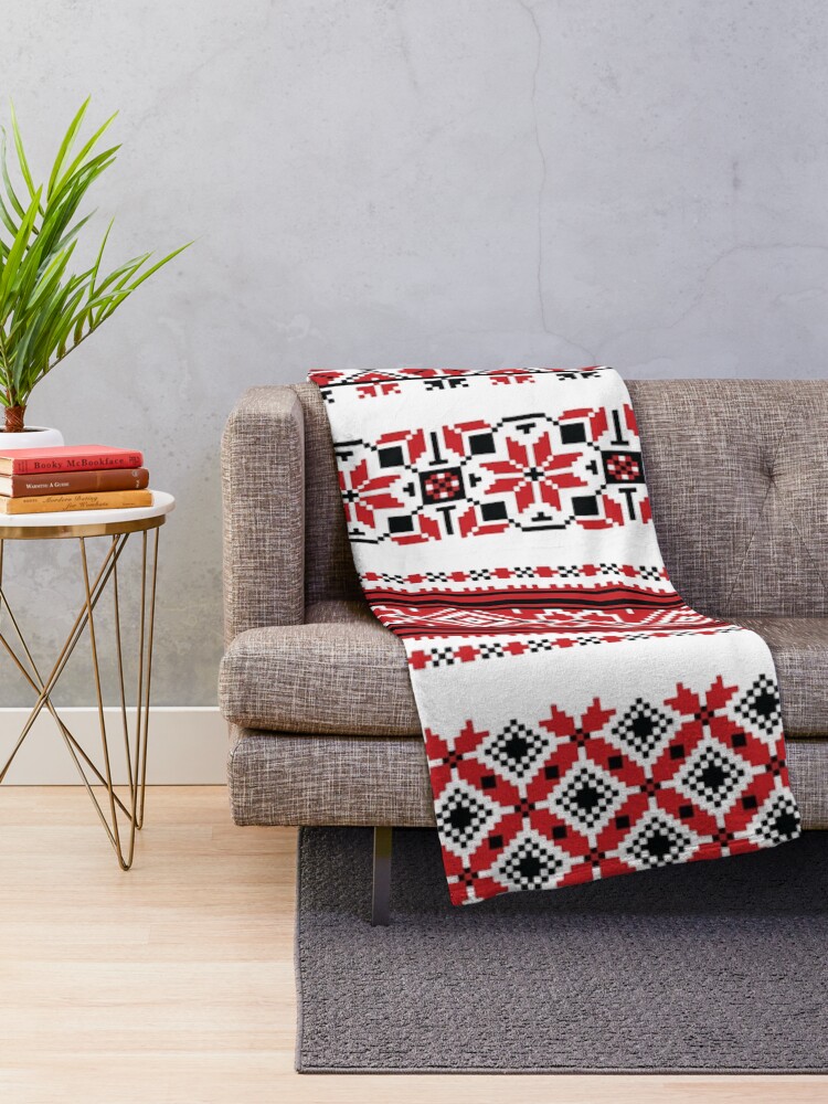 Alternate view of Ukrainian Embroidery Ornament #UkrainianEmbroideryOrnament #UkrainianOrnament #EmbroideryOrnament #Ukrainian #Embroidery #Ornament Throw Blanket