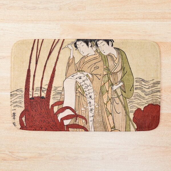 Item preview, Ukiyo-e Print - Ippitsusai Buncho. Lovers and a literate octopus crossing a stream on a giant shrimp designed and sold by DejaVuStudio.