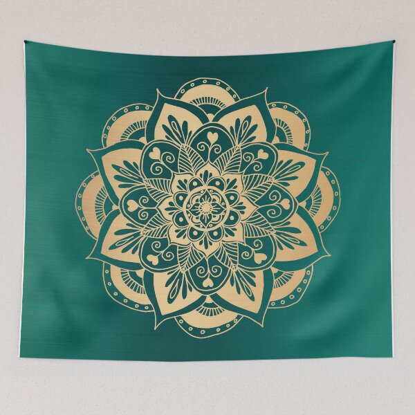 Item preview, Teal Green and Gold Flower Mandala designed and sold by Julie Erin Designs.