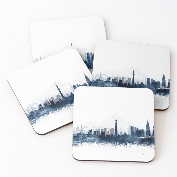 Item preview, Tokyo Skyline Watercolor Navy Blue by Zouzounio Art designed and sold by zouzounioart.