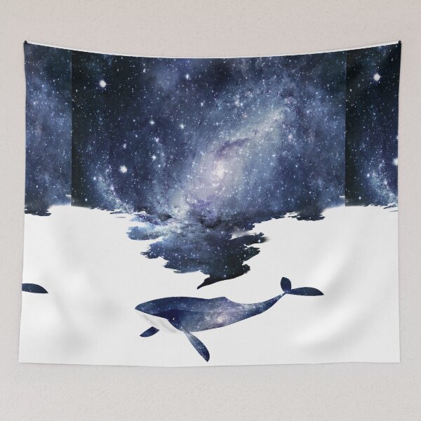 Item preview, Watercolor Whale and Dark Blue Galaxy Smoke Fantasy Nebula Milky Way designed and sold by Jolly-Yosei.