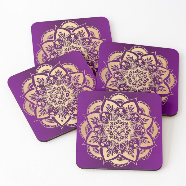 Artikelvorschau, Lila und goldenes Blumenmandala entworfen und verkauft von Julie Erin Designs.