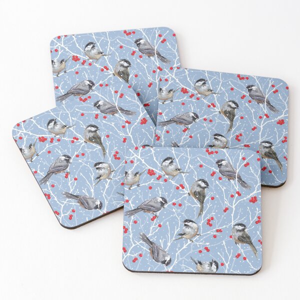 Item preview, Winter Chickadees in the Snow | Soft Cerulean Blue designed and sold by L Diane Johnson.