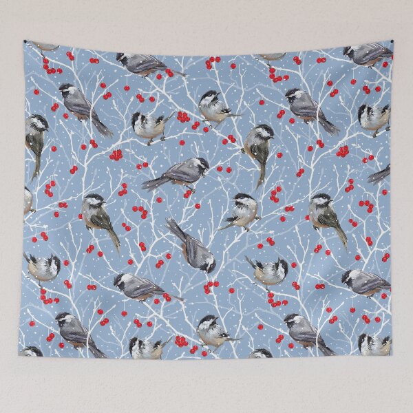 Item preview, Winter Chickadees in the Snow | Soft Cerulean Blue designed and sold by L Diane Johnson.