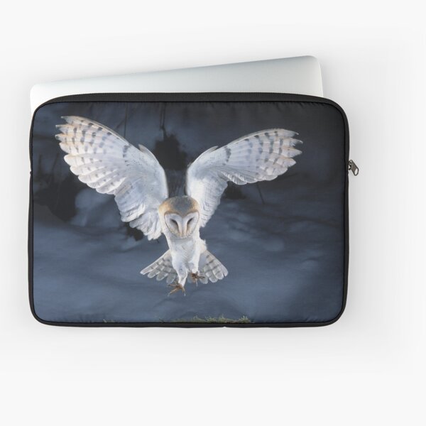 Barn Owl Landing on a Snow Covered Branch Laptop Sleeve