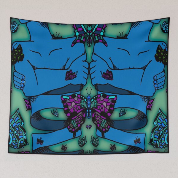 Item preview, Blue Nervous Butterfly, abstract digital kaleidoscope butterfly art designed and sold by MayGreenAbgrall.