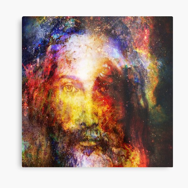 Item preview, Jesus Christ painting with radiant colorful energy of light in cosmic space, eye contact designed and sold by Jomack1.