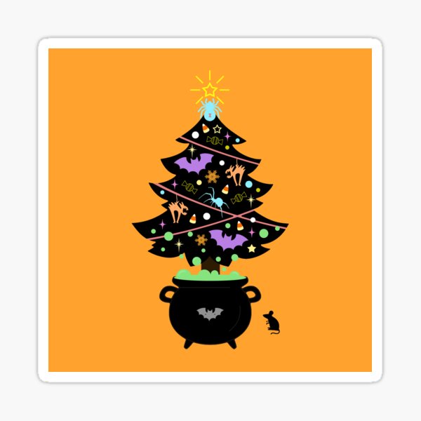 Tis the Season to be Spooky - Xmas, Halloween, Tree, Cat, Bat, Candy, Corn, Mouse, Spider, Star, Ornaments, Caldron, Pastel, Neon Sticker
