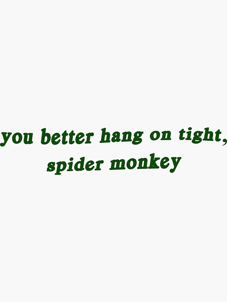 "you better hang on tight, spider monkey" Sticker for Sale by