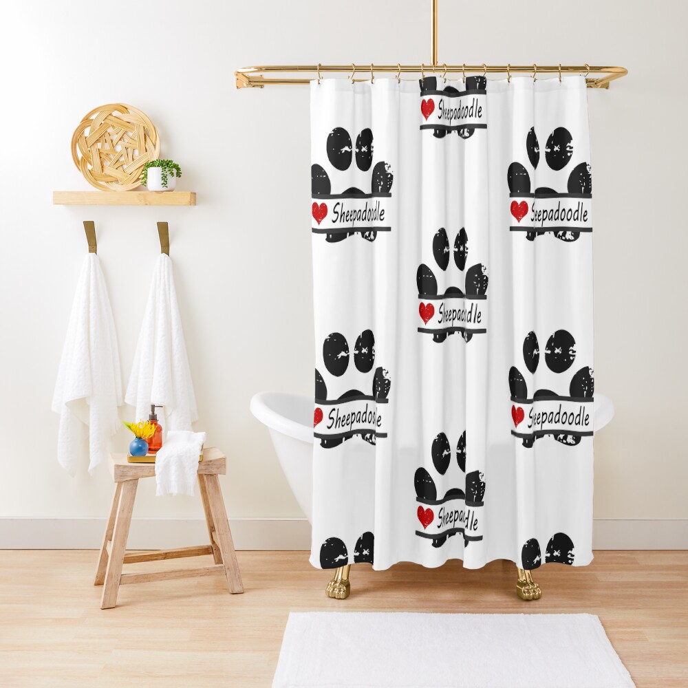 "Sheepadoodle dog paw print" Shower Curtain for Sale by joyfuldesigns55