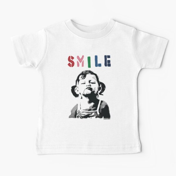 Banksy graffiti Quote SMILE with girl not smiling Girl Power resistance HD HIGH QUALITY ONLINE STORE Baby T-Shirt
