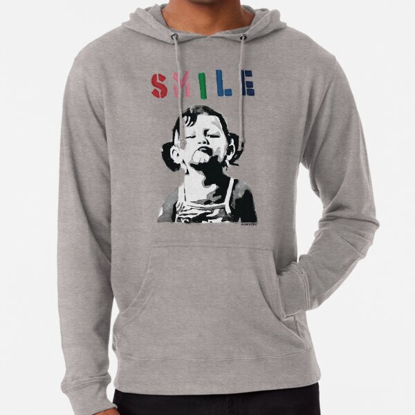 Banksy graffiti Quote SMILE with girl not smiling Girl Power resistance HD HIGH QUALITY ONLINE STORE Lightweight Hoodie