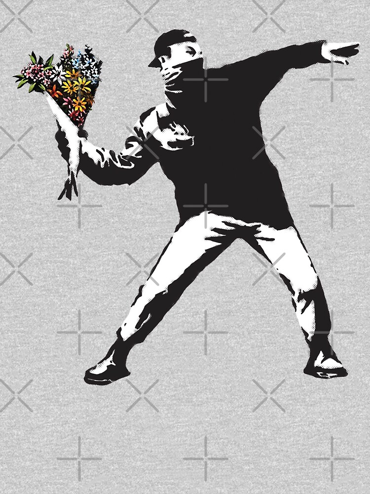 Banksy graffiti Protest anarchist throwing flowers Thrower Make Art not war on white background HD HIGH QUALITY ONLINE STORE by iresist