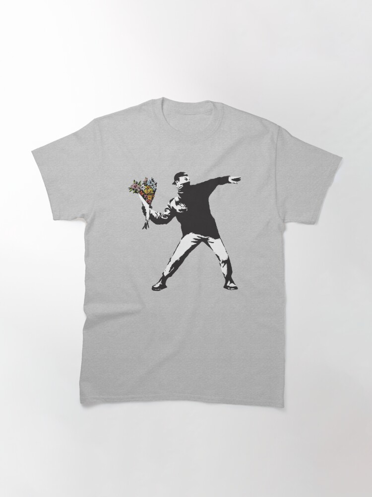 Alternate view of Banksy graffiti Protest anarchist throwing flowers Thrower Make Art not war on white background HD HIGH QUALITY ONLINE STORE Classic T-Shirt