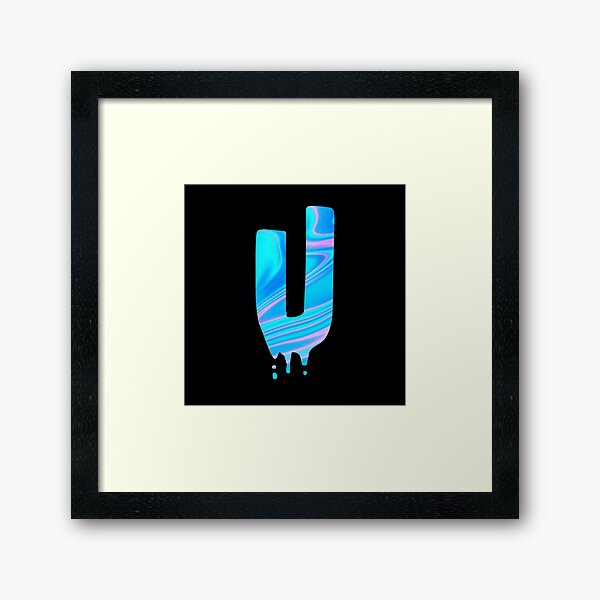 Drippy Holographic U alphabet Transparent Letter Sticker. Framed Art Print