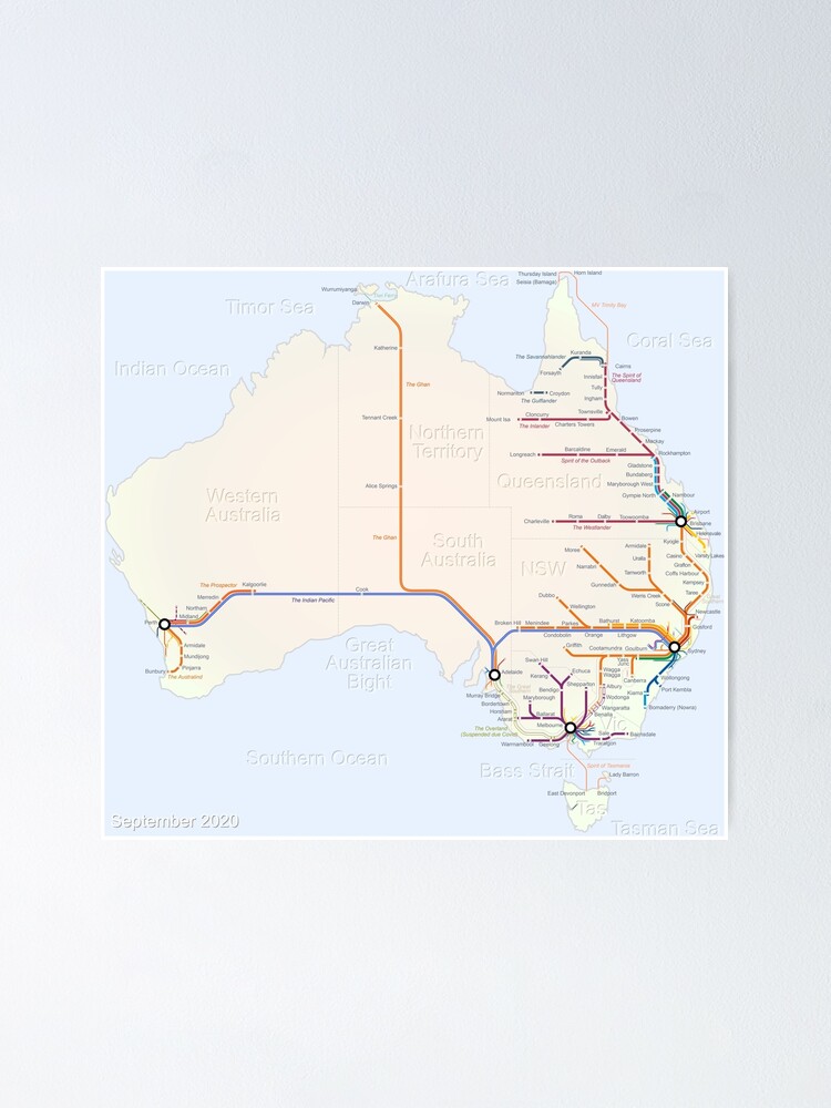 Alternate view of Australian Rail Map Poster