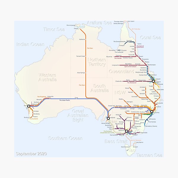 Australian Rail Map Photographic Print By Railmaps Redbubble