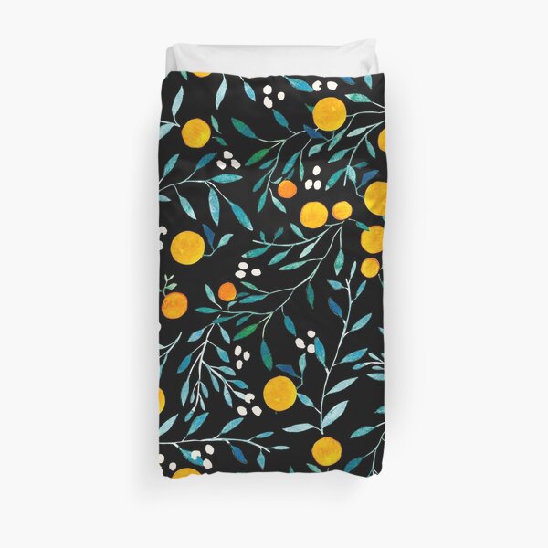 Oranges on Black Duvet Cover