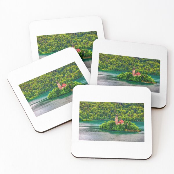 Item preview, Bled lake church island aerial background Slovenia designed and sold by fineartitalia.