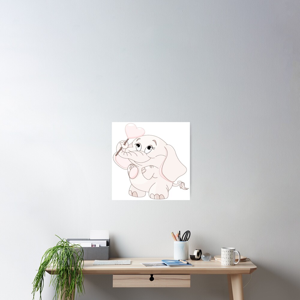 "Karikaturniedlicher BabyElefant, kleiner Elefant mit einem Herzen in