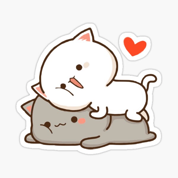 Mochi Mochi Peach Cat Friend Sticker By Couplesemotion Redbubble