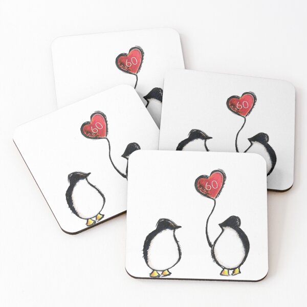 Item preview, 60th diamond wedding anniversary penguins with red heart balloons designed and sold by thesummerhouse.