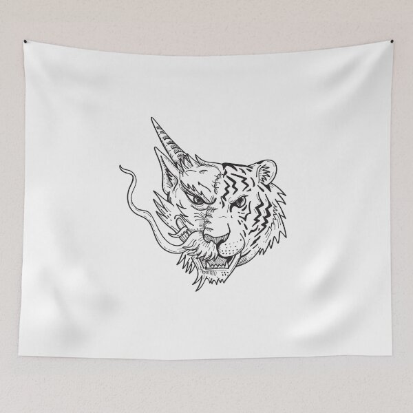 Item preview, Head of a Half Chinese Dragon Half Bengal Tiger Front View Drawing designed and sold by patrimonio.