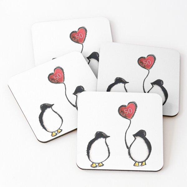 Item preview, 50th Golden Wedding Anniversary Penguins with red heart balloon designed and sold by thesummerhouse.