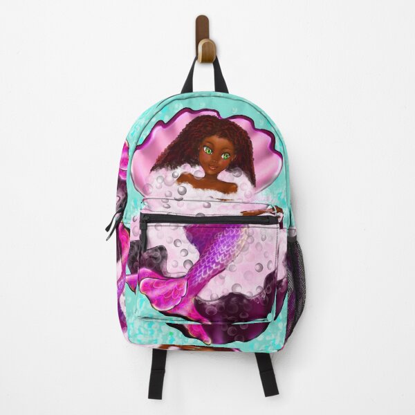 Item preview, Mermaid spa day in Oyster clam shell 2 - Black anime mermaid in bubble bath. Pretty black girl with Afro hair, green eyes, Cherry pink lips and dark brown skin. Hair love ! designed and sold by Artonmytee.