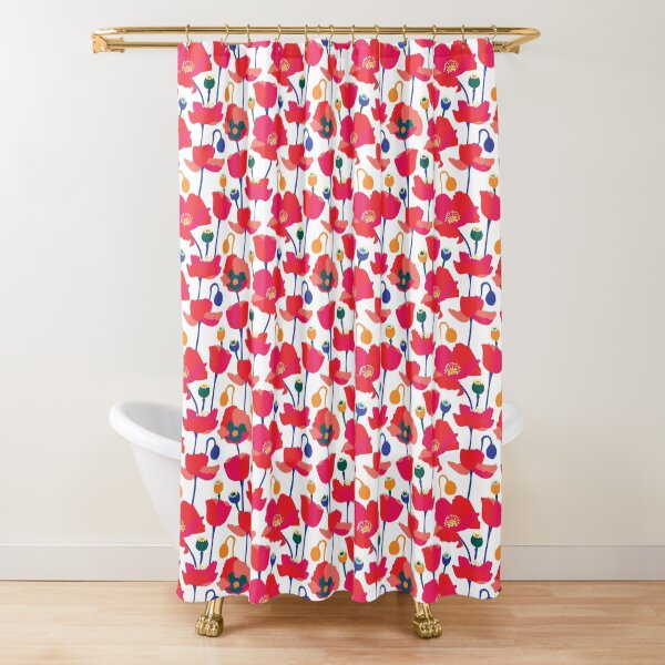 POPPY FIELD WHITE Shower Curtain