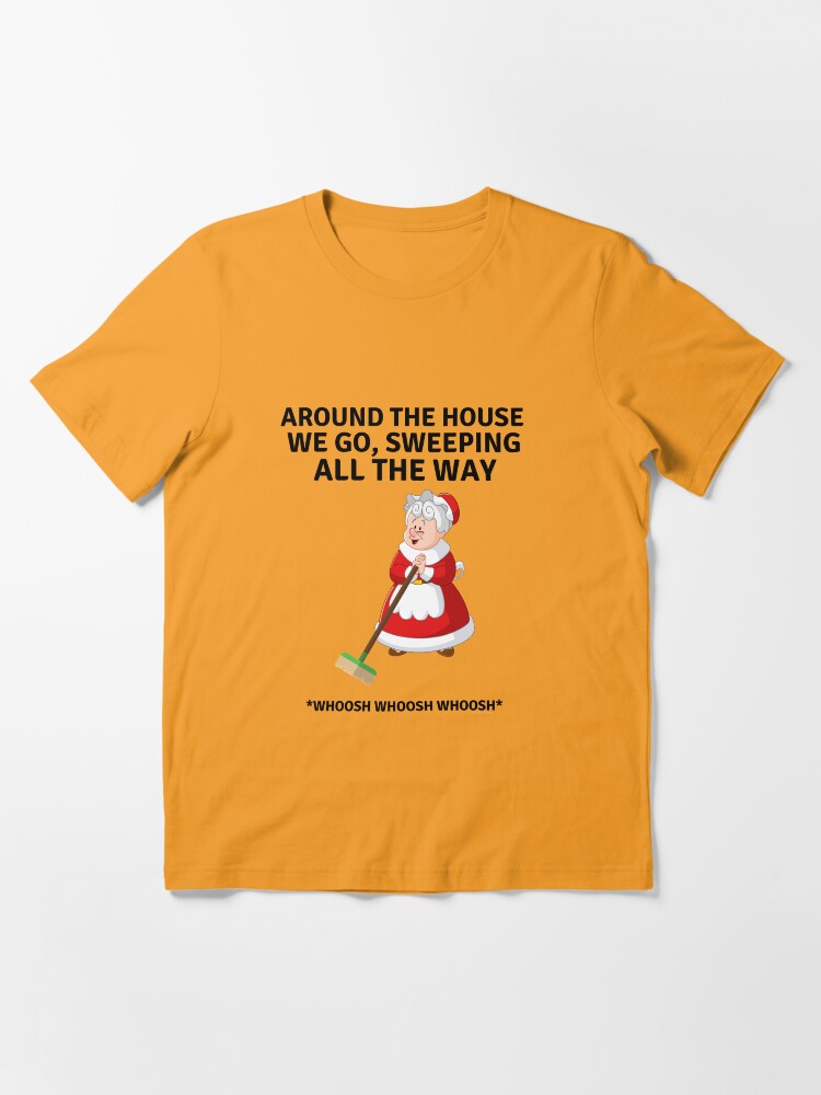 Alternate view of Sweeping All the Way, Housekeeping Humor with Mrs. Santa Clause and Broom Essential T-Shirt