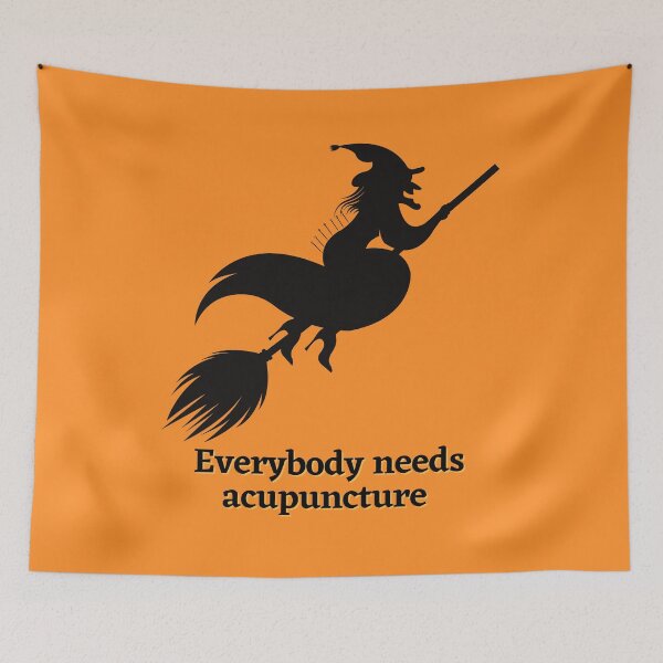 Item preview, Everybody needs acupuncture with a witch on a broom enjoying an acupuncture session / Funny Shirt / Hoodie / Mug / Pillow / acupuncture shirt / acupuncturist gift / holistic doctor gift / designed and sold by LuJo Creatives.