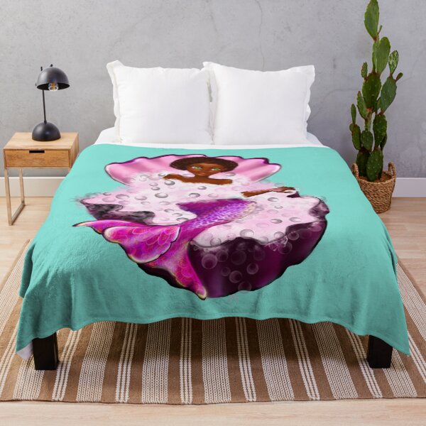 Item preview, Mermaid spa day in Oyster clam shell - Black anime mermaid in bubble bath. Pretty black girl with Afro hair, green eyes, Cherry pink lips and dark brown skin. Hair love ! designed and sold by Artonmytee.