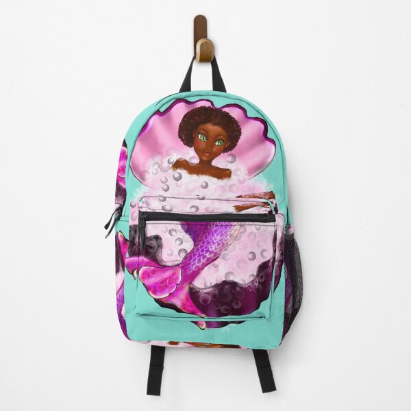 Item preview, Mermaid spa day in Oyster clam shell - Black anime mermaid in bubble bath. Pretty black girl with Afro hair, green eyes, Cherry pink lips and dark brown skin. Hair love ! designed and sold by Artonmytee.