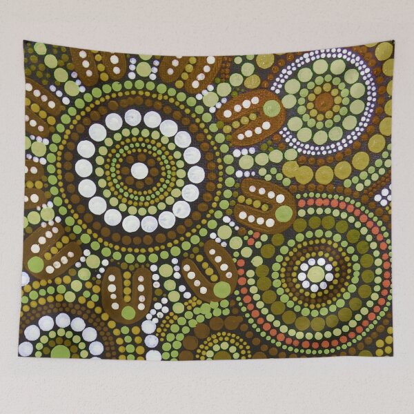 Item preview, Australian Aboriginal Art Lime and Brown Pattern Family Gathering  designed and sold by GhostGumDesigns.