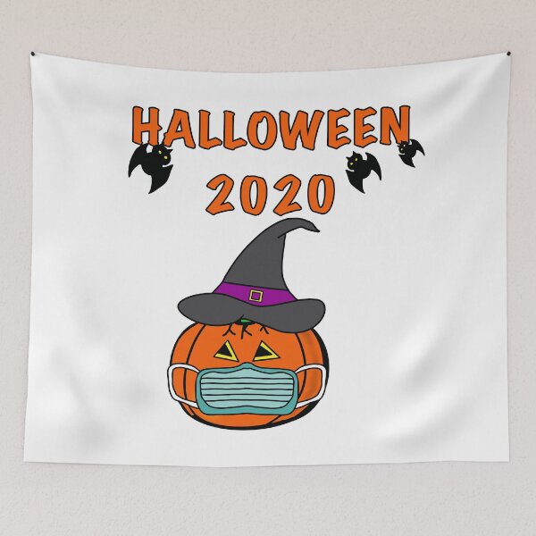 Item preview, Halloween 2020 Pumpkin Witch wearing face mask designed and sold by BusyMonkeys.