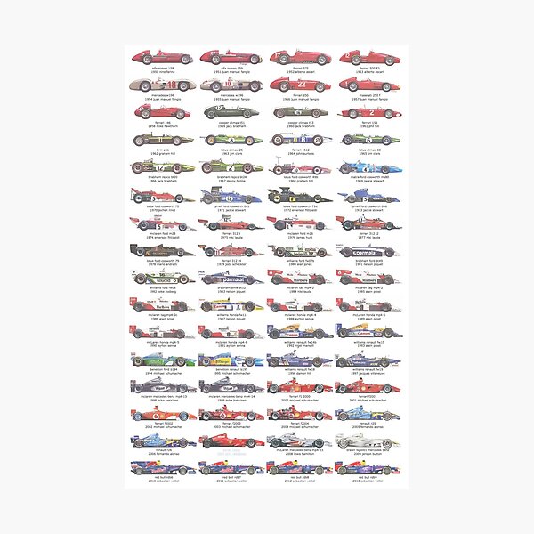 F1 Car Evolution 1950-2013 Photographic Print