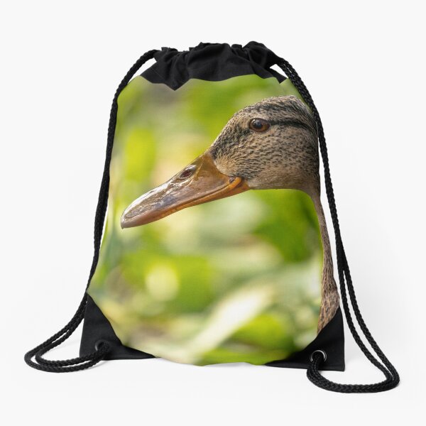 Female mallard duck portrait Drawstring Bag