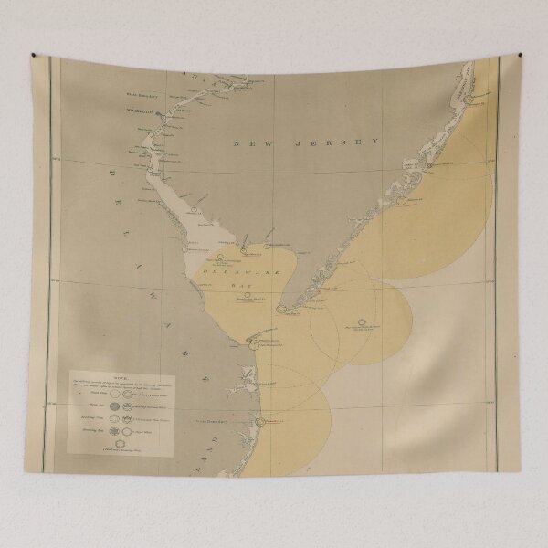 Item preview, Vintage Lighthouse Map of NJ, MD and the Delaware Bay designed and sold by BravuraMedia.