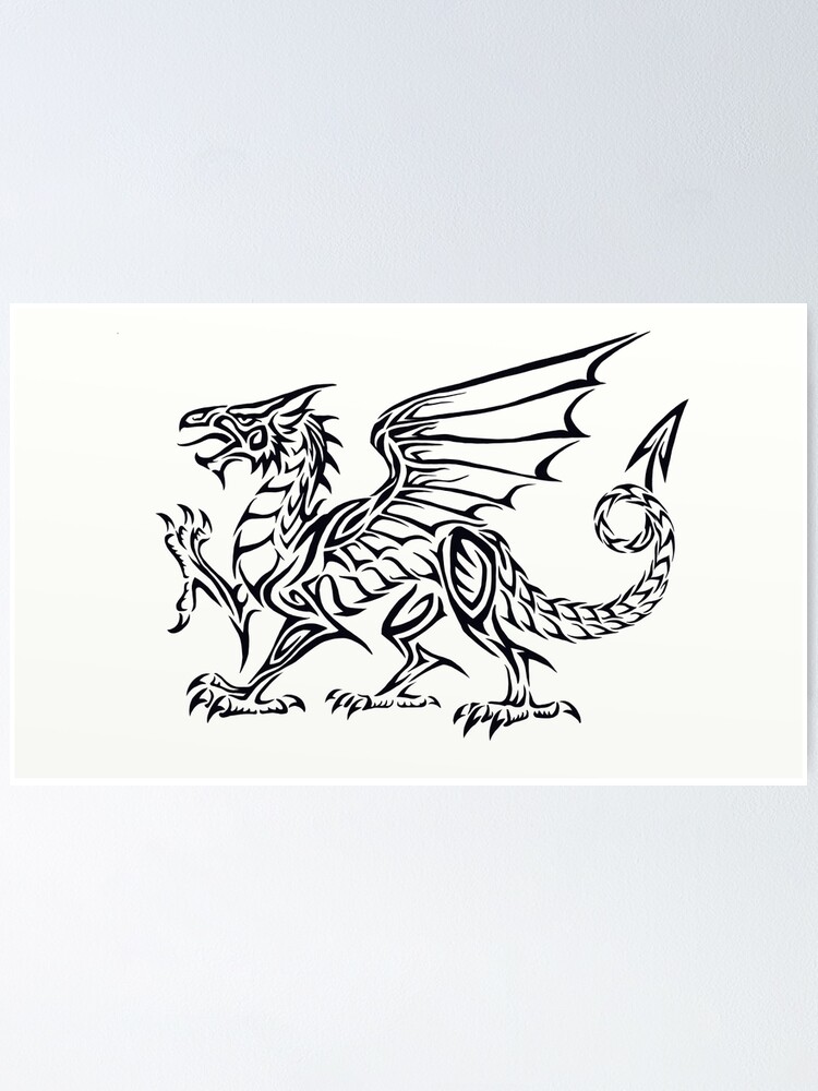 Premium Photo | Inkcrafted Magnificence Unleashing the Majestic Welsh Dragon  in Black and White Tattoo Art